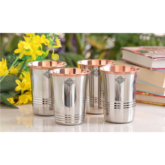 Steel Copper Drinkware Gift Set of Mirror Line Design 1 Jug & Glasses With Gift Box
