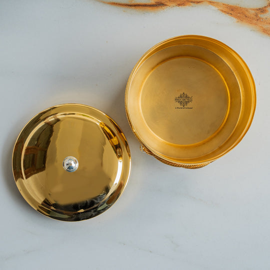 Handcrafted Pure Silver Plated Gold Polish Dry Fruits Box For Diwali, Festive Items