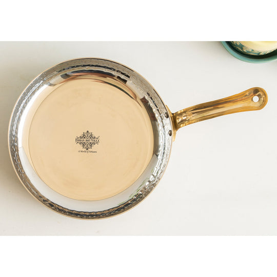Stainless Steel Hammered Serving Fry Pan with Brass Handle