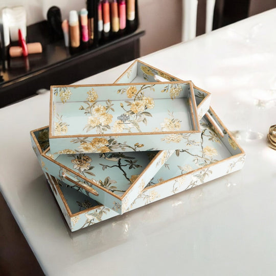 Wooden Tray Set of 3  Handcrafted Multipurpose Decorative Serving Platters