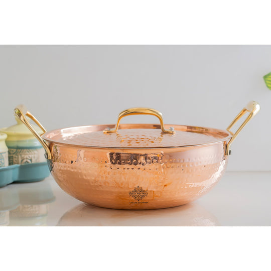 Pure Copper Kadhai With Lid & Inside Tin Lining- Cookware