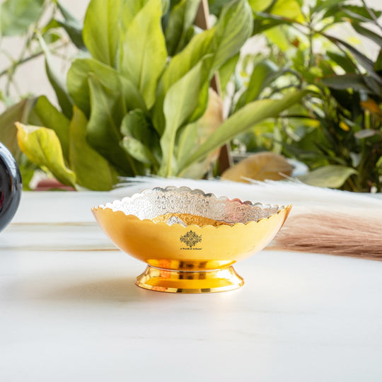 Pure Silver Plated Gold Polished Leaf Design Oval Shape Bowl 520 ML