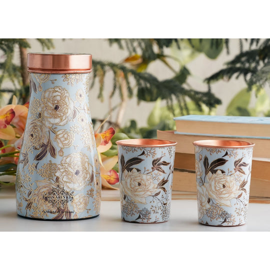 Copper Gold Printed Bedroom Bottle with 2 Glasses