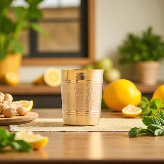 Pure Brass Hammered Lining Design Glass,220 ML