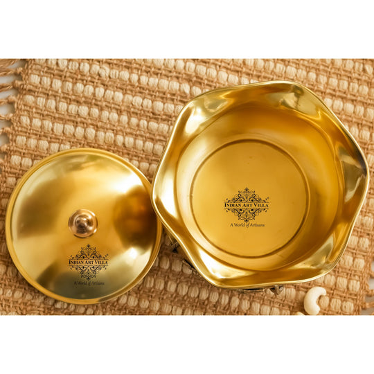 Pure Brass Floral Design Decorative Handi with Lid