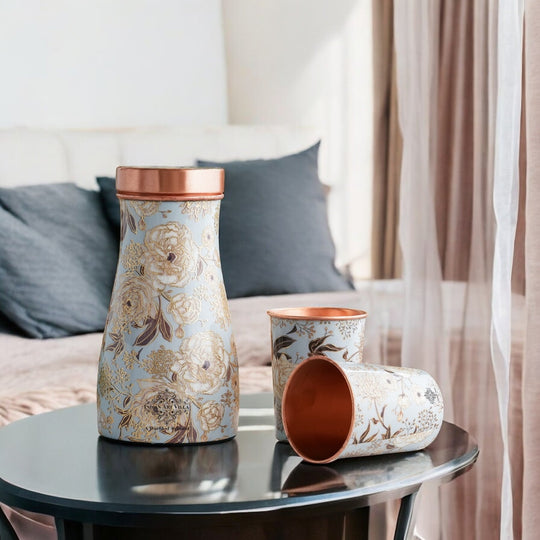 Copper Gold Printed Bedroom Bottle with 2 Glasses