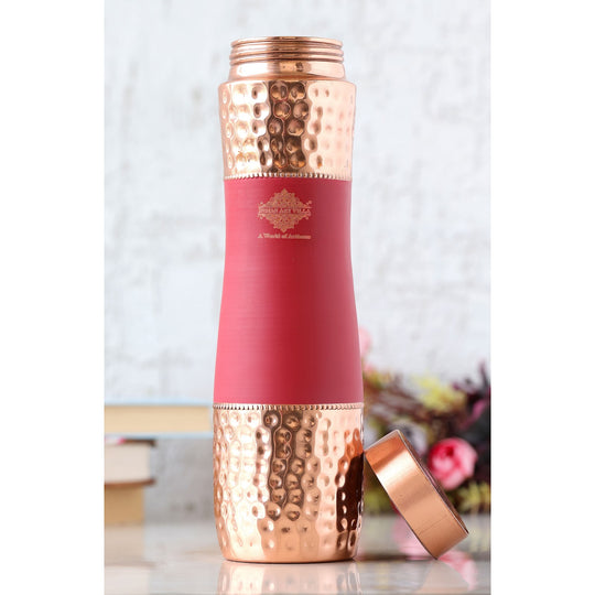 Pure Copper Bottle with Half Hammered & Half Silk Finish Color Design