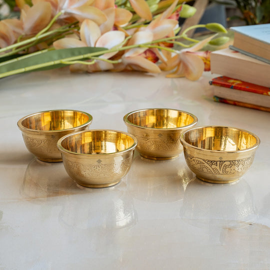 Handcrafted Pure Brass Embossed Round Shaped Bowl, Dinnerware, Serveware