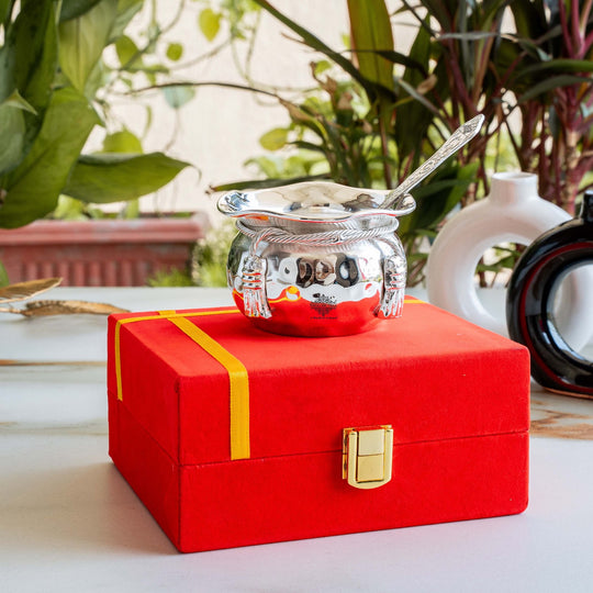 Silver Plated Handmade 1 M design Bowl 180 ML with 1 Spoon