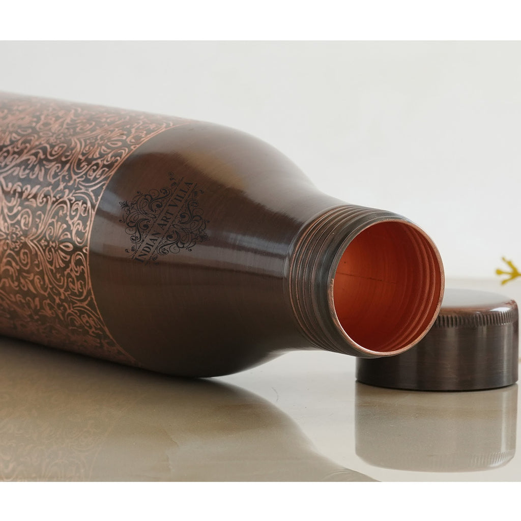 INDIAN ART VILLA Prue Copper Bottle, Antique Dark Embossed Design, 900 ML