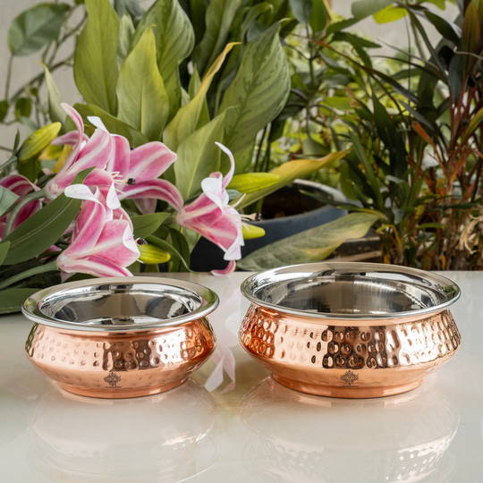 Steel Copper Mughlayi Handi with Hammered Design, Serveware, Tableware