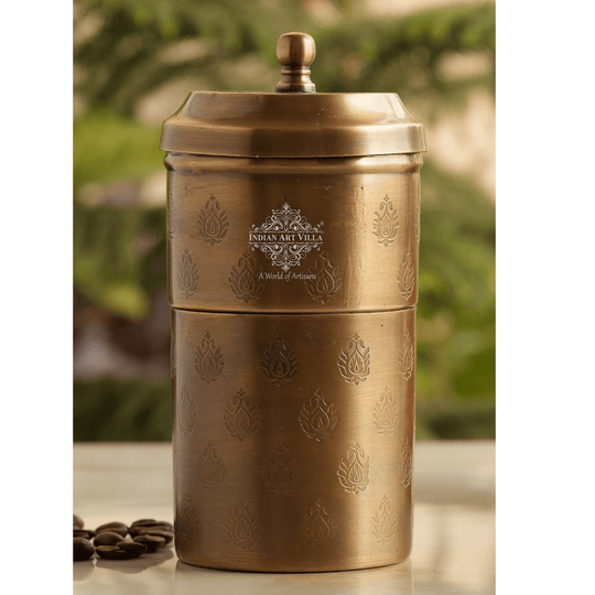 Pure Brass Coffee Filter Antique Dark Finished Embossed Design Medium Size