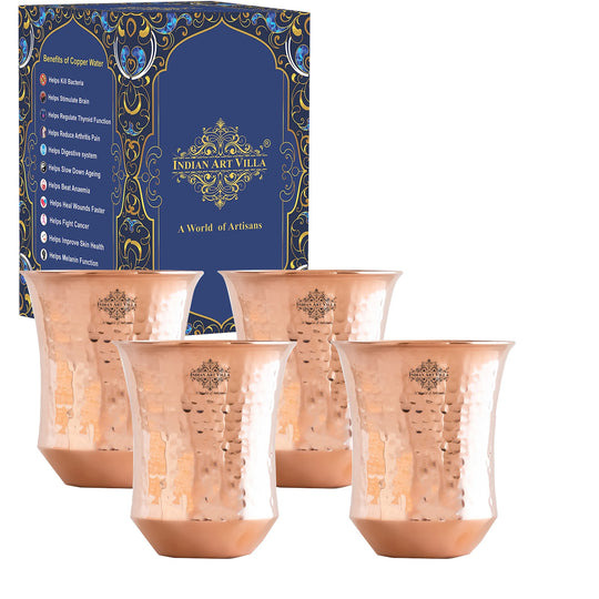 Pure Copper Plain & Hammered Design Glass, Drinkware, Tableware, Heavy Weight with 200 Grams
