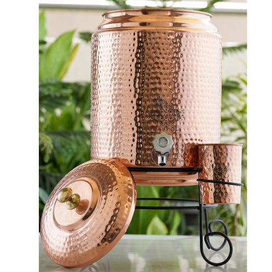 Assembled height of 5 litre hammered copper matka with stand – 5 ltr copper pot with stand dimensions