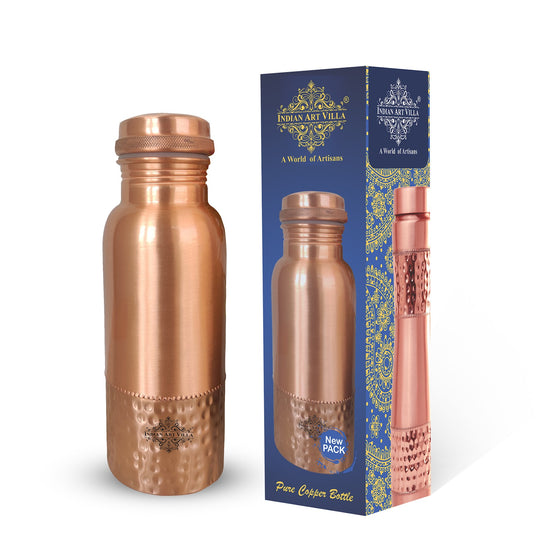 Pure Copper Water Bottle with Half Hammered Design