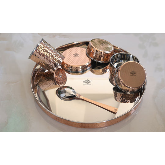 Steel Copper Dinner Set With Antique Hammered Design