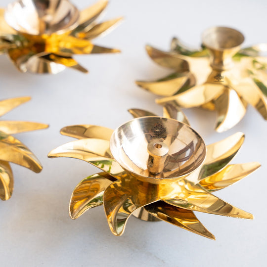 Brass Sunflower Design Diya Set of 4 -Temple Rituals & Traditional Gifting