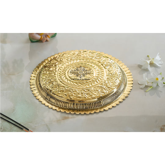 Pure Brass Flower Design Pooja Thali Plate,Poojan Temple Home