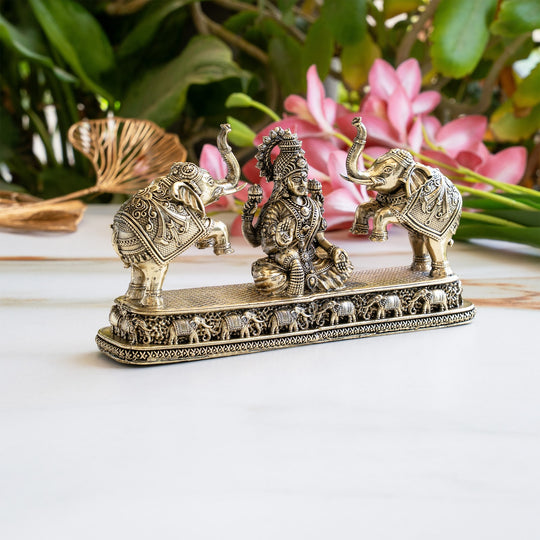 Brass Lakshmi Idol with Elephant Design - Pooja Home Temple Décor and Gifting