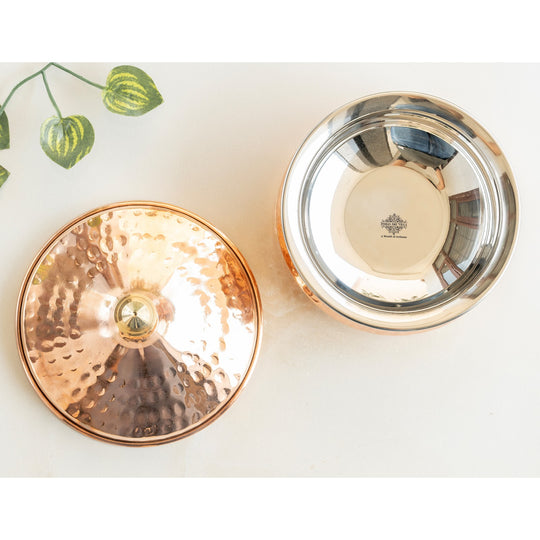 Indian Art Villa steel copper Mughlai handi with hammered artistry copper lid and brass knob offering true grace
