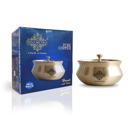 Elegant brass handi by Indian Art Villa with lid and matte finish designed for Indian kitchen dining and festive use