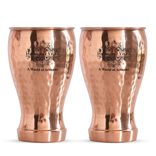 Pure Copper Glass With Half Lecquer Hammered & Shine Design 400 ML