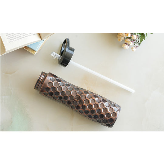 Indian Art Villa pure copper sipper bottle with elegant packaging, designed for Ayurvedic benefits and easy hydration.