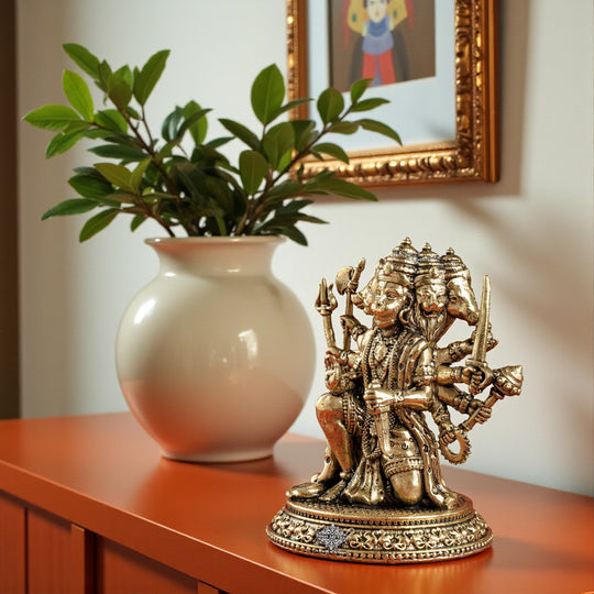 Pure Brass Panchmukhi Hanuman Ji Idol with Weapons – Spiritual Idol