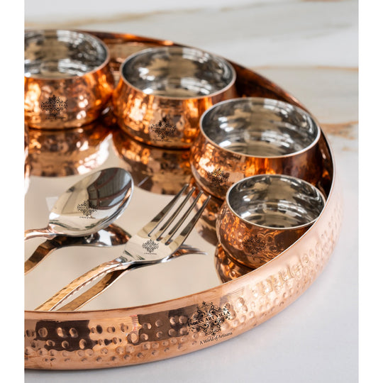 Steel Copper 9-Piece Hammered Curve Thali Set