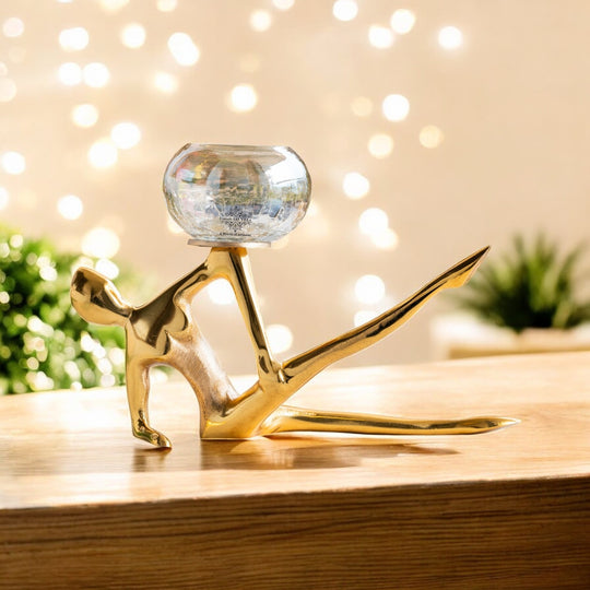 Gold Finish Lady Design Decorative Candle Holder