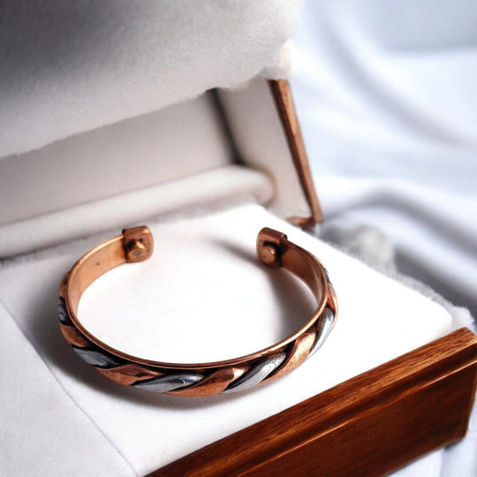 Copper & Steel Finish Spiral Bangle Handcrafted Adjustable Bracelet for Energy Balance