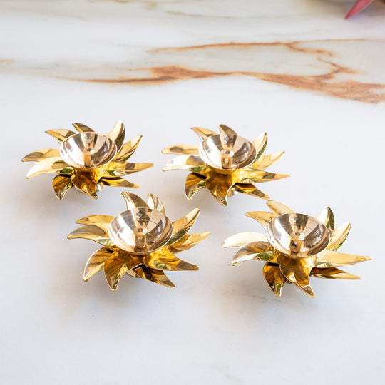 Brass Sunflower Design Diya Set of 4 -Temple Rituals & Traditional Gifting