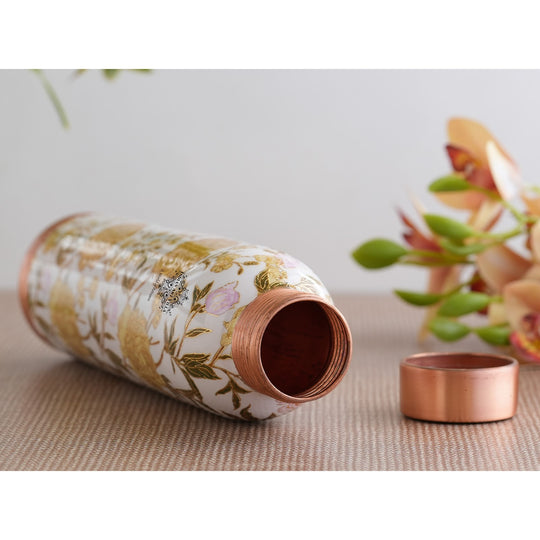 Pure Copper Water Bottle with Different Gold Print Designs, 900 ML