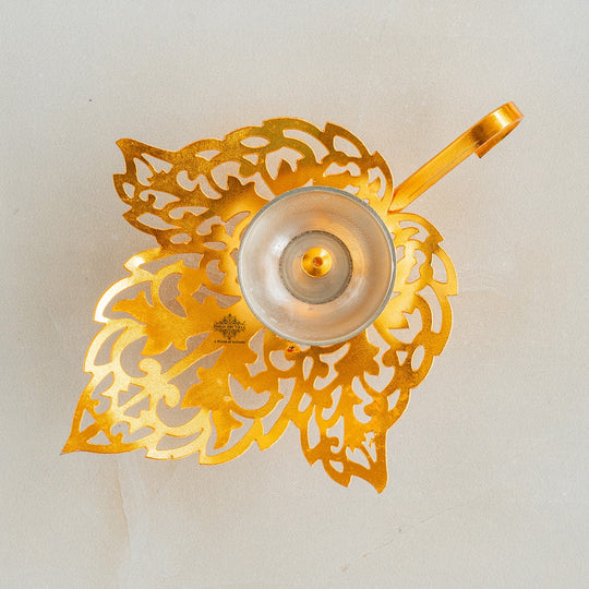 Silver Plated & Gold Finish Leaf Design Akhand Diya