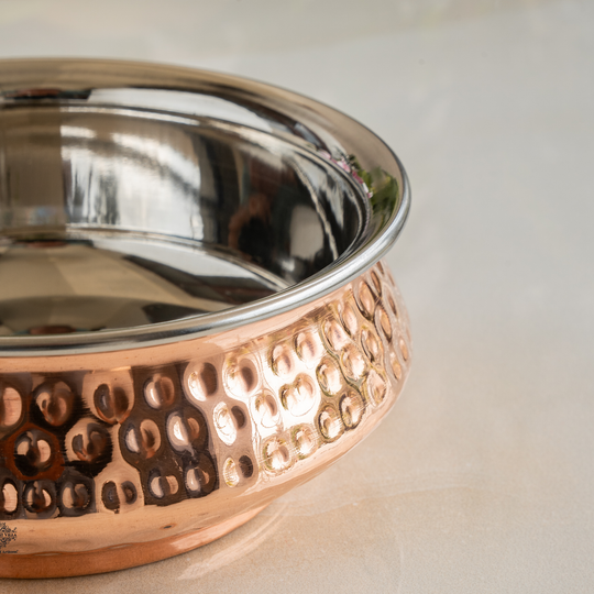 Steel Copper Mughlayi Handi with Hammered Design, Serveware, Tableware