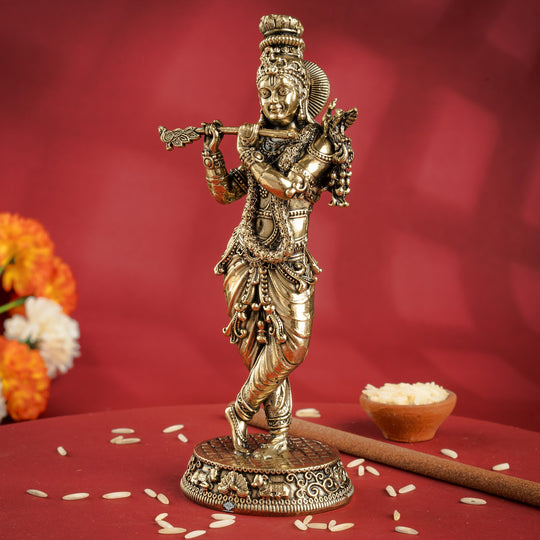 Pure Brass Krishna ji Murti With Tribhanga Pose for Pooja