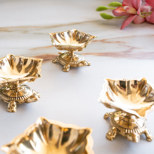 Brass Panch Mukhi Tortoise Diya Set of 4