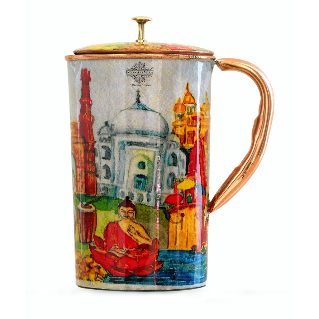 INDIAN ART VILLA Pure Copper Padharo Mhare Desh Design Jug, 1500ml