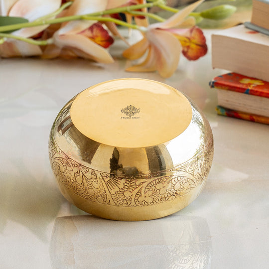 Brass Embossed Round Shaped Bowl, Dinnerware, Serveware, 150 ml