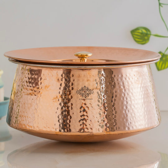 Giftable Indian Art Villa pure copper handi with lid and tin lining ideal for cultural home décor and festive occasions