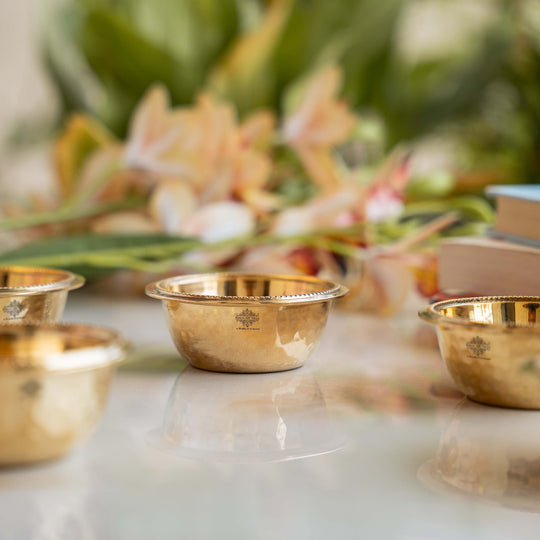 Pure Brass Bowl With Hammered Beading Design