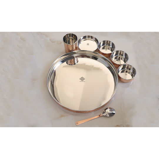 Steel Copper Dinner Set With Antique Hammered Design