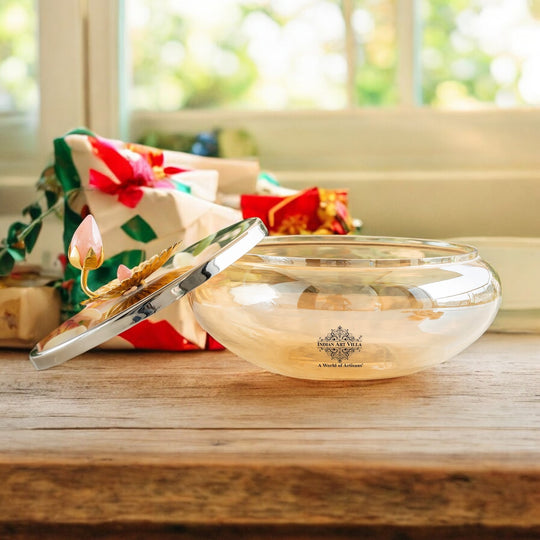 Silver Plated Lotus Bird Floral Decorative Serving Bowl