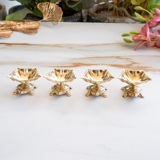 Brass Panch Mukhi Tortoise Diya Set of 4