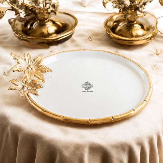 Brass Finish Flower Design Decorative Serving Platter