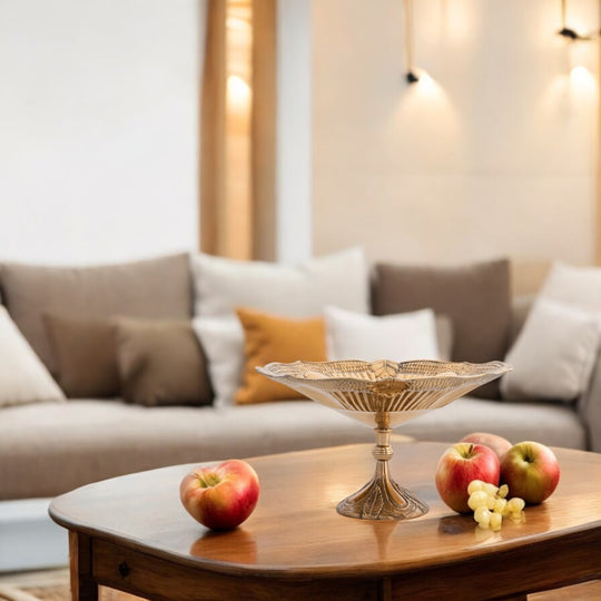 Brass Decorative Bowl with Embossed Floral Design – 10 Inch Gold Finish Fruit Bowl for Table Centerpiece, Table Décor and Gifting