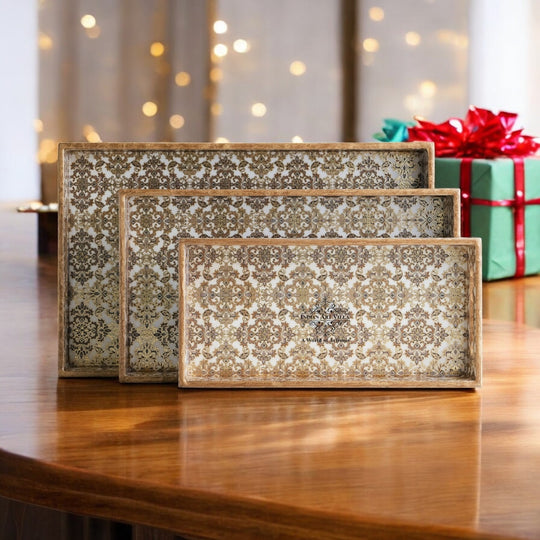 Wooden Tray Set of 3  Handcrafted Multipurpose Decorative Serving Platters