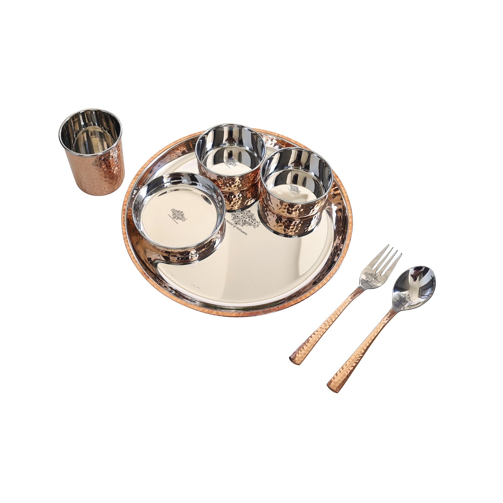 Steel Copper Hammered Design Pieces Dinner Set/Thali Set of
