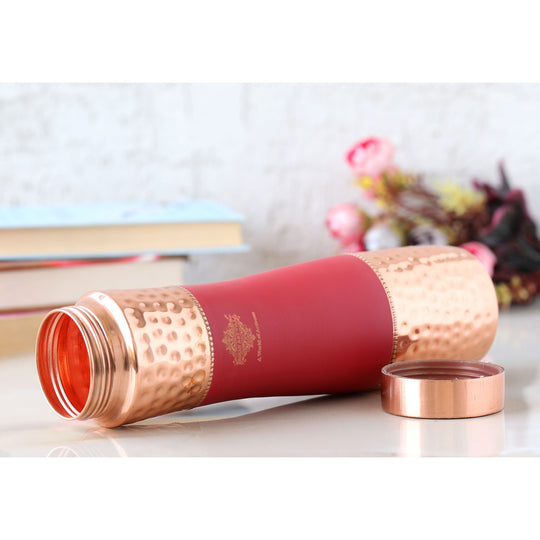Pure Copper Bottle with Half Hammered & Half Silk Finish Color Design