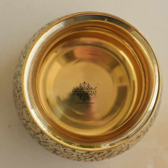 Pure Brass Glass Parsi Lota Embossed Design, Spiritual Item